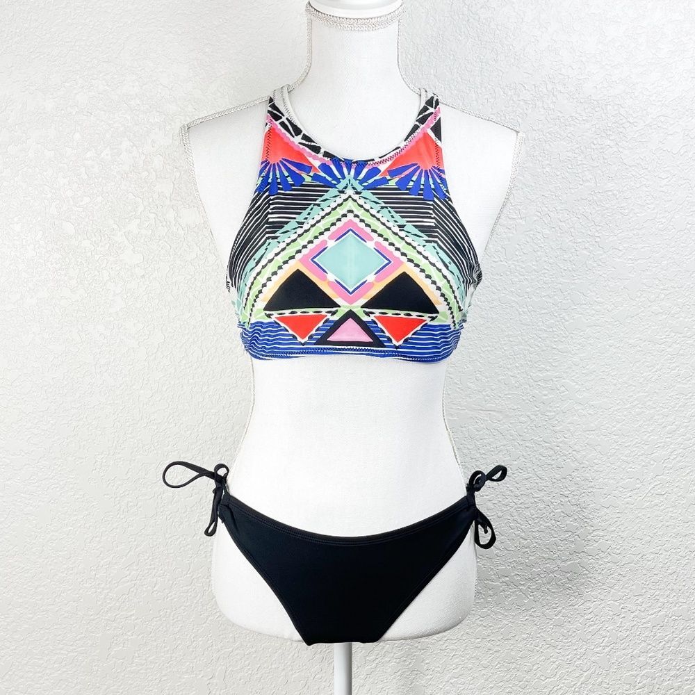 Aeropostale Kona Sol Blue Aztec Black Mix & Match String Racerback Bikini Set Sm